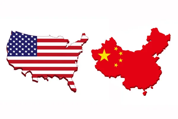 중국과 미국 국기 지도. — 스톡 사진