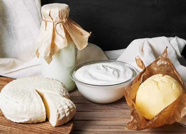 Dairy product in rustic style — Stock Photo, Image