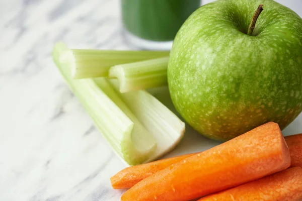 Fruits and vegetables on marble — Stock Photo, Image