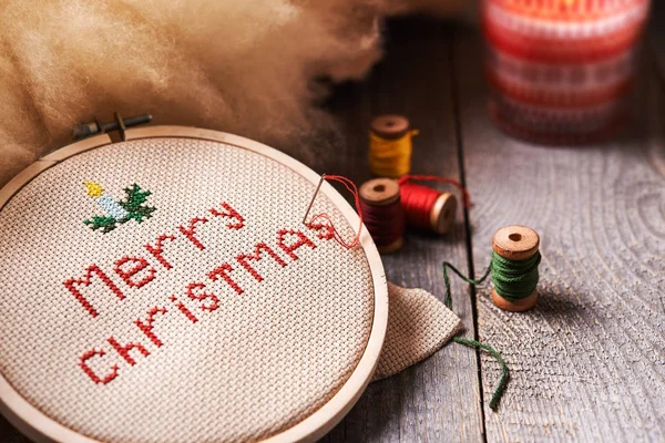 Embroidered Merry christmas — Stock Photo, Image