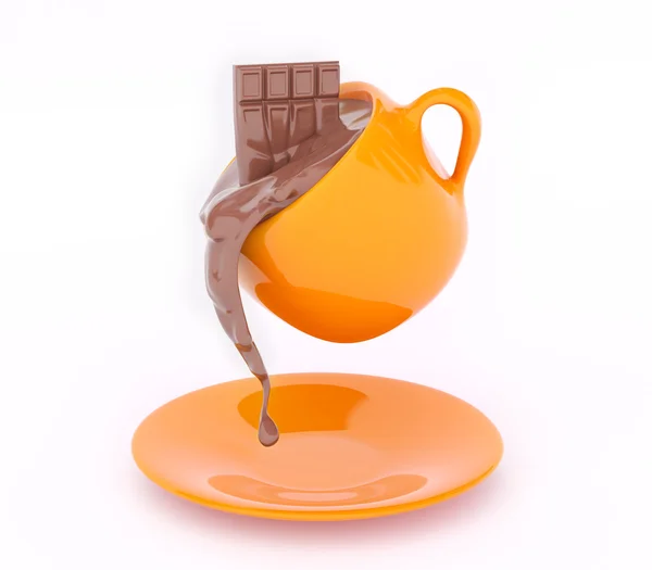 Beker van smeltende bar van chocolade 3D-rendering — Stockfoto