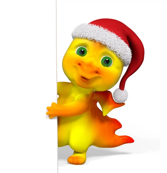 Dragón personaje de Navidad con el cartel de representación 3d —  Fotos de Stock