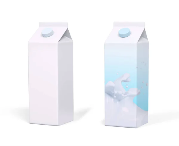 Dos cajas de leche aisladas 3d renderizado — Foto de Stock