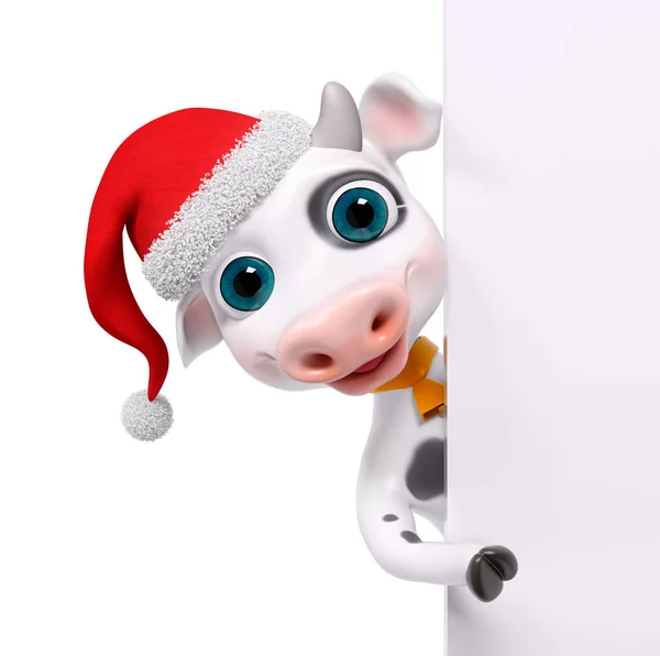 Boże Narodzenie charakter kreskówka krowa z plakatu renderowania 3d — Zdjęcie stockowe