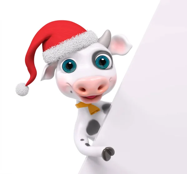 Christmas character cartoon cow with poster 3d rendering