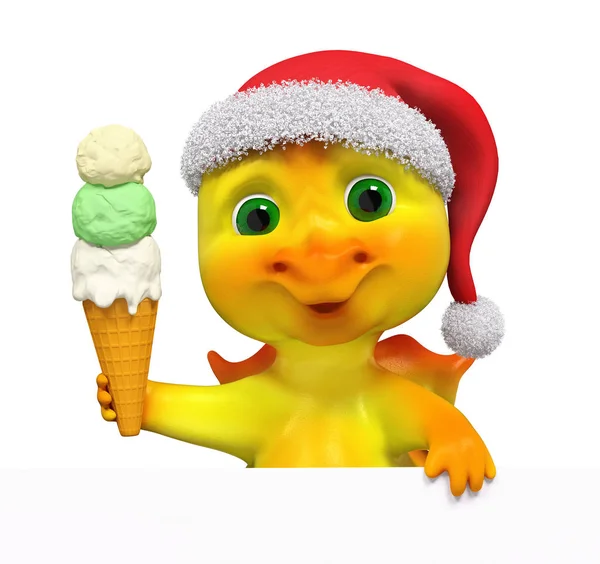 Boże Narodzenie charakter kreskówka smoka z plakat przytrzymanie lody — Zdjęcie stockowe