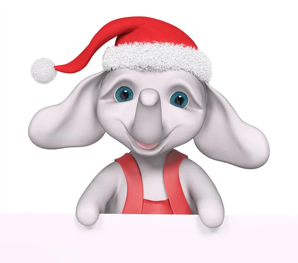 Weihnachten Charakter Cartoon Elefant mit Poster 3d Rendering — Stockfoto