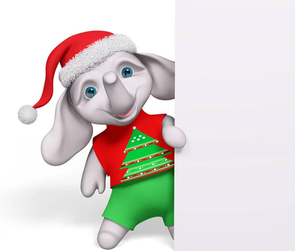 Boże Narodzenie charakter kreskówka słoń z plakatu renderowania 3d — Zdjęcie stockowe