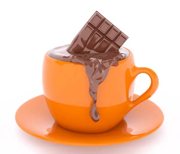Cup of melting bar of chocolate 3d rendering — Stock Photo, Image