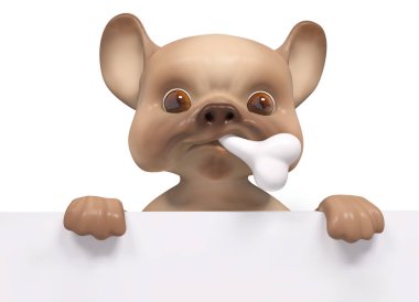 Köpek yavrusu bulldog ağız kemik posteri ile izole 3d render