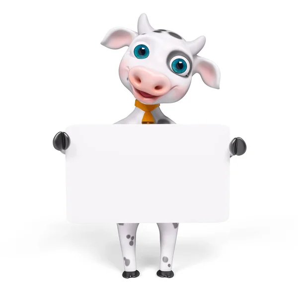 Funny cartoon cow with poster 3d rendering — Stock Photo, Image