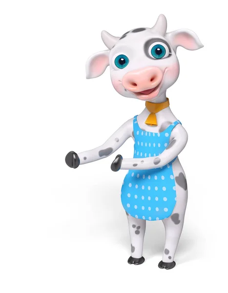 Cartoon cow showing or pointing something with hands 3d renderin — Stock Photo, Image