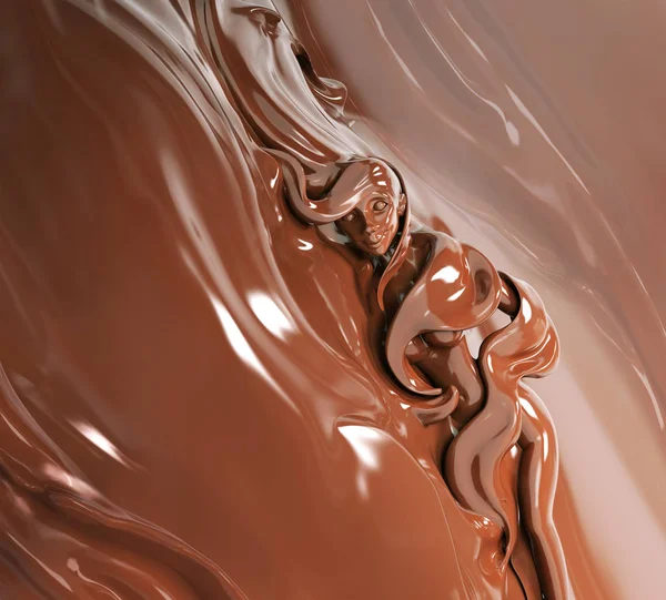 Splash chocolate y niña abstracto fondo 3d renderizado — Foto de Stock