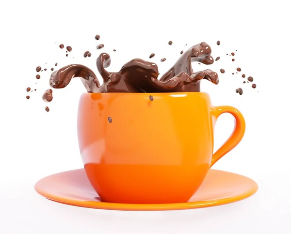 Splash of chocolate in cup 3d rendering — Stock Photo, Image