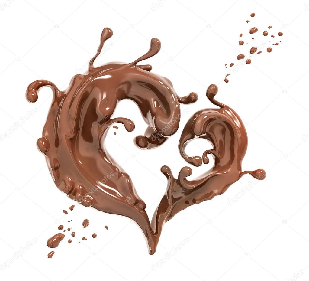 Splash chocolate abstract background, chocolate heart 3d renderi