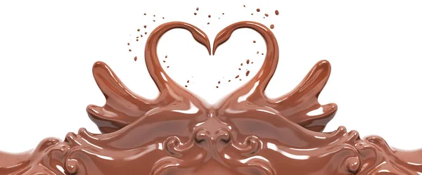 Splash cisnes de chocolate isolado 3d renderização — Fotografia de Stock