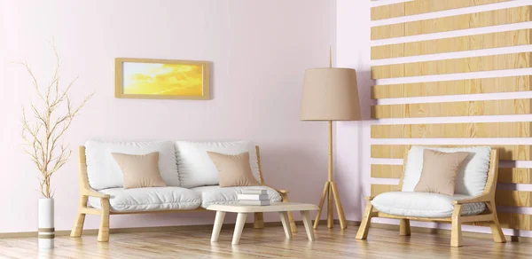 Inredning av modernt vardagsrum med soffa, soffbord en — Stockfoto