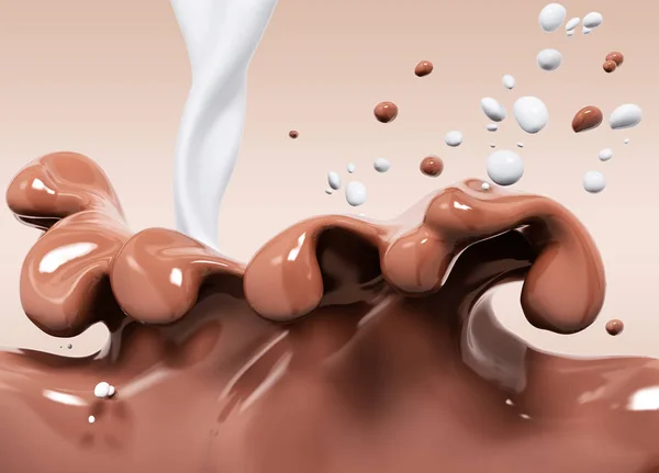 Czekoladowe splash i mleka, jedzenie i picie ilustracja, streszczenie — Zdjęcie stockowe