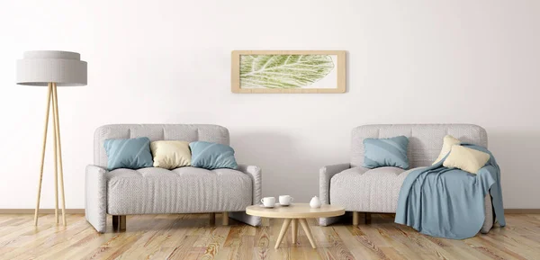 两张扶手椅3d 渲染客厅 — 图库照片