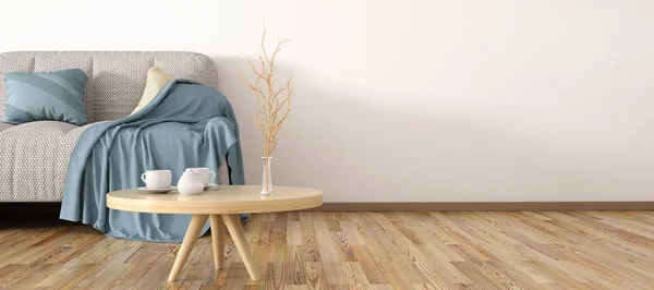 Дизайн інтер'єру сучасної вітальні з диваном 3d візуалізація — стокове фото