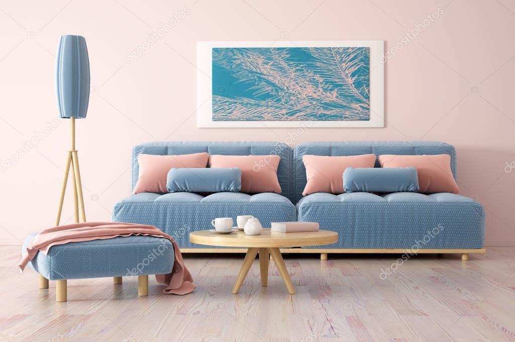 Interior design of modern living room with sofa 3d rendering