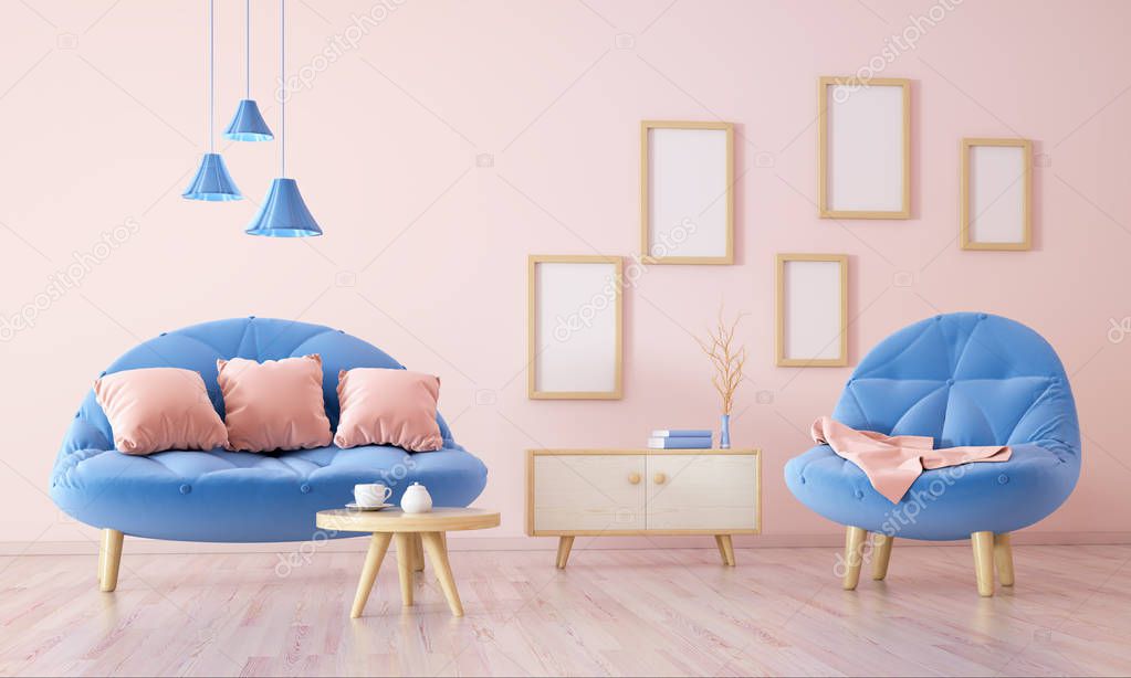 Interior of living room with armchair 3d rendering