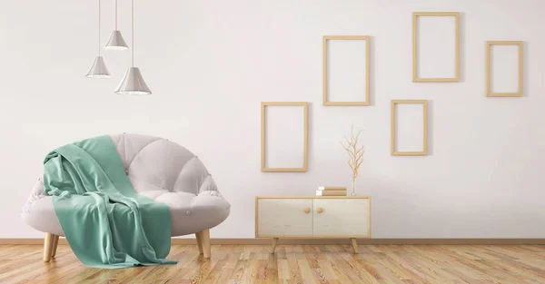 Design interiéru moderního obývacího pokoje s pohovkou 3d vykreslování — Stock fotografie