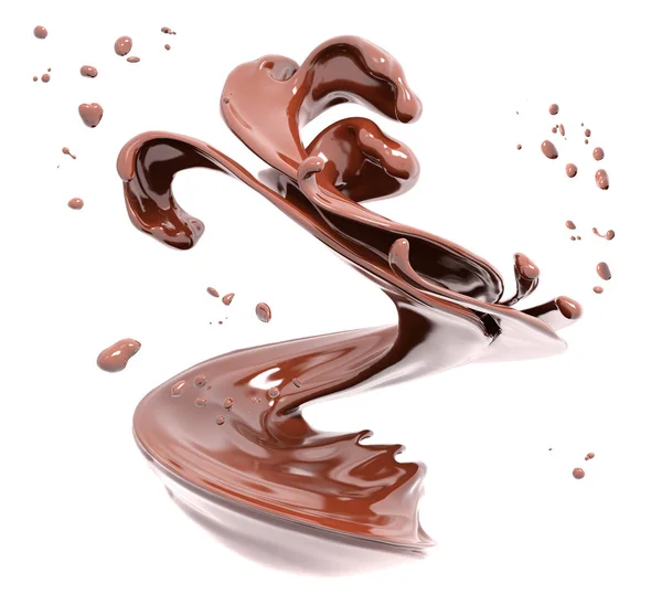 Splash czekolady na białym tle renderowania 3d — Zdjęcie stockowe