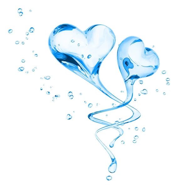 Spritzende zwei Herzen Wasser abstrakter Hintergrund, Symbol Liebe, Val — Stockfoto