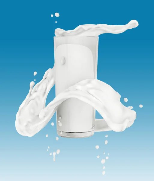 Splash Γάλα Γυάλινη Απεικόνιση Τροφίμων Και Ποτών Αφηρημένη Στροβιλίζονται Φόντο — Φωτογραφία Αρχείου