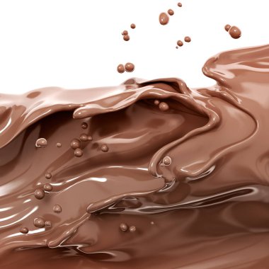 Çikolata soyut arkaplan sıçraması, izole edilmiş üç boyutlu görüntüleme