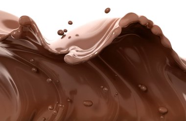 Çikolata soyut arkaplan sıçraması, izole edilmiş üç boyutlu görüntüleme