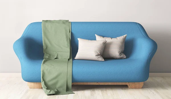 Sofá Azul Diseño Interior Sala Estar Moderna Con Sofá Almohada — Foto de Stock