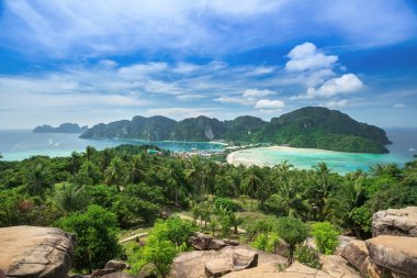 Görünüm noktası Phi Phi Island günbatımı zaman, Krabi, Tayland