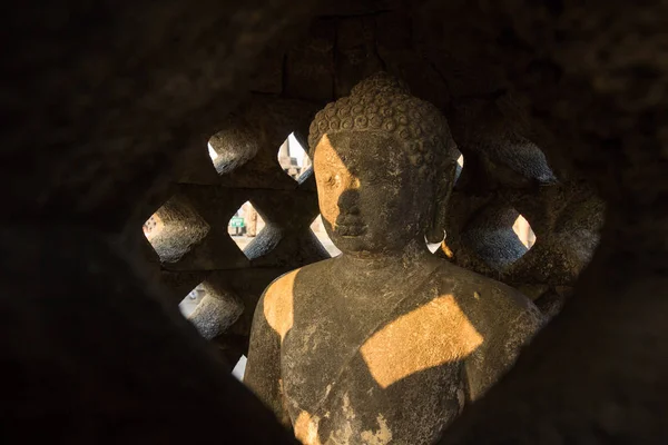 Buddha image in small Pagoda at Borobudur Temple — Stock Photo, Image