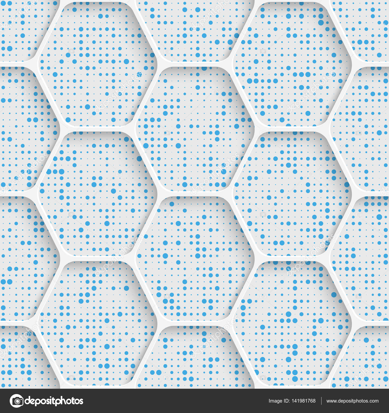 Seamless Hexagon Pattern. White and Blue Wrapping Background Stock