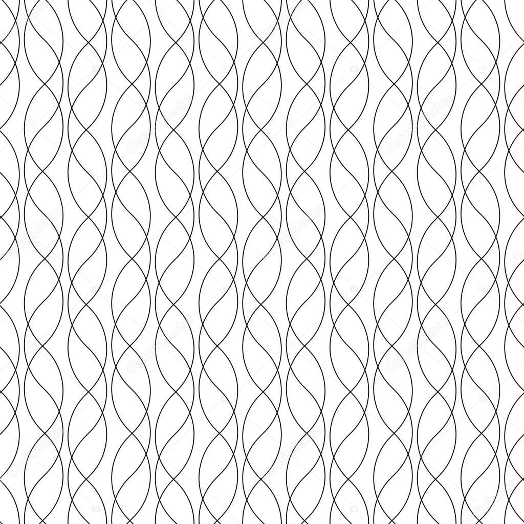 Seamless Wave and Stripe Pattern. Black and White Regular Vertic