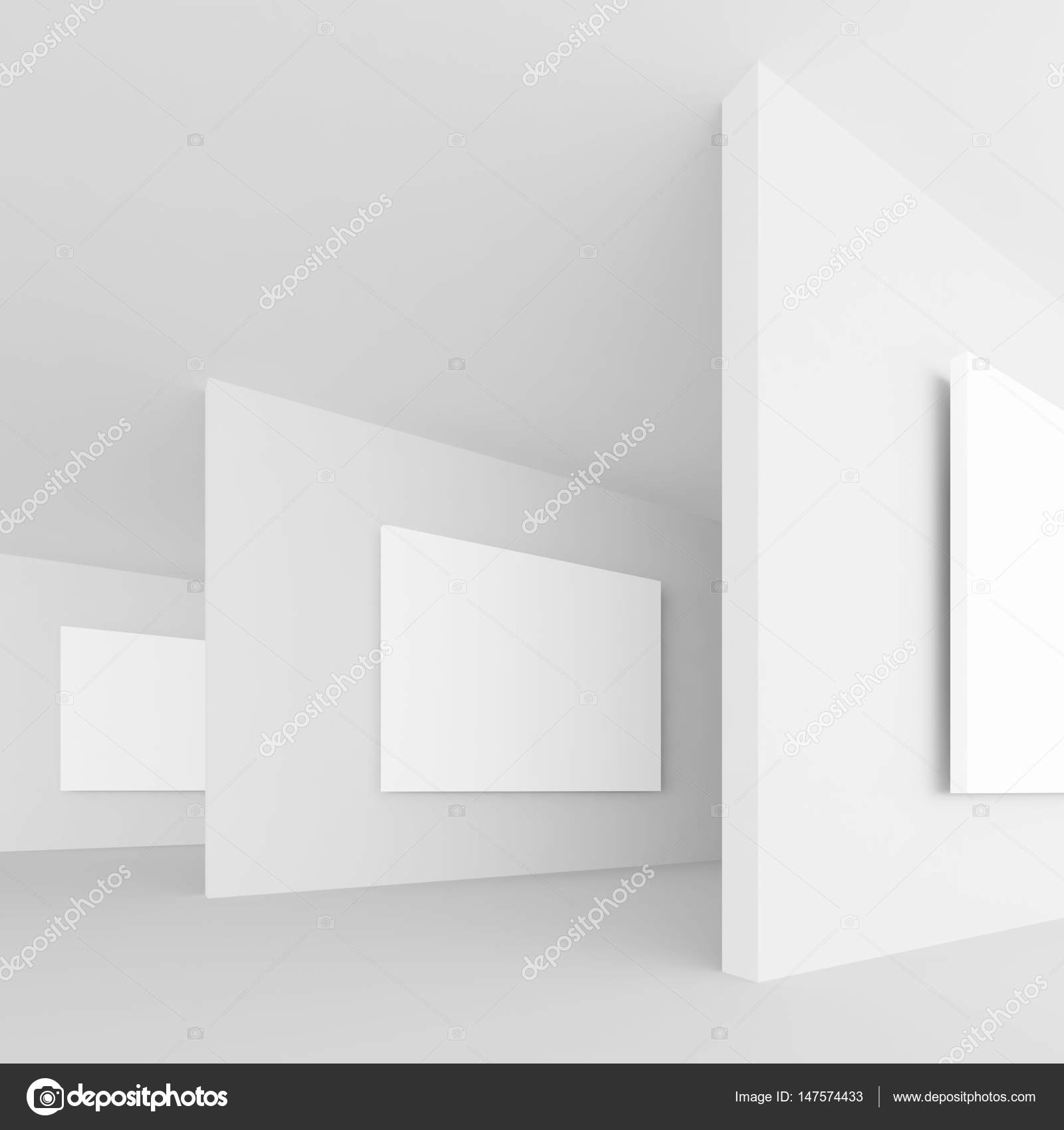 3d rendering of abstract gallery interior white retro architect