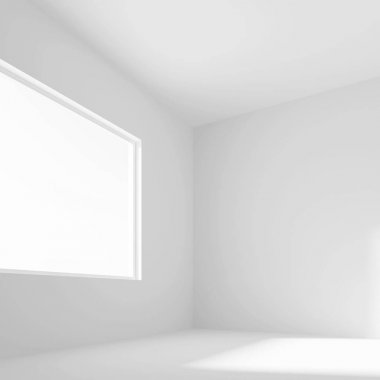 Pencere ile beyaz boş oda. en az Office int 3D render