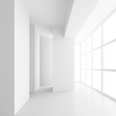 Pencere ile beyaz boş oda. en az Office int 3D render