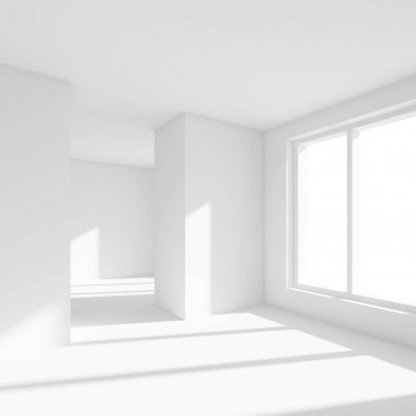Pencere ile beyaz boş oda. en az Office int 3D render