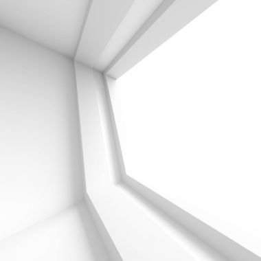 Fütüristik iç tasarım. Pencere ile beyaz boş oda. Minima