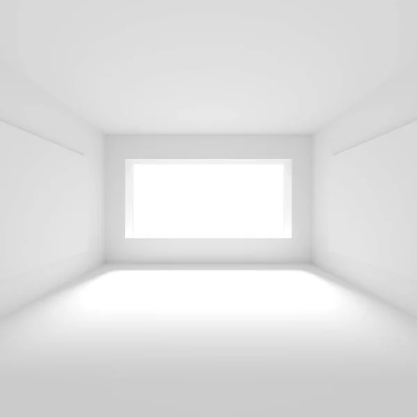 Φουτουριστικό εσωτερικό σχεδιασμό. Λευκό κενό δωμάτιο με παράθυρο. ΜΗΝΥΜΑ — Φωτογραφία Αρχείου
