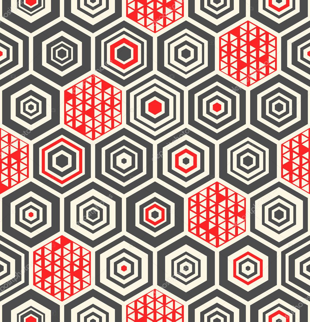 Seamless Hexagon Wallpaper. Minimal Red and Black Graphic Design
