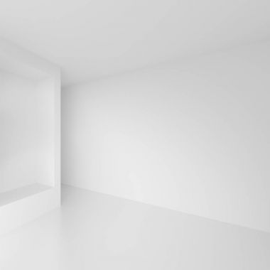 Fütüristik iç arka plan. Beyaz soyut oturma odası Conce