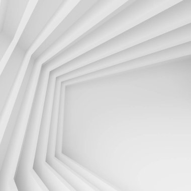 Fütüristik iç arka plan. Beyaz soyut oturma odası Conce