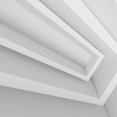 Fütüristik iç arka plan. Beyaz soyut oturma odası Conce