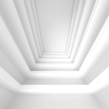 Fütüristik iç arka plan. Beyaz soyut oturma odası Conce