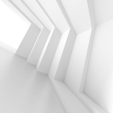 Fütüristik iç arka plan. Beyaz soyut oturma odası Conce