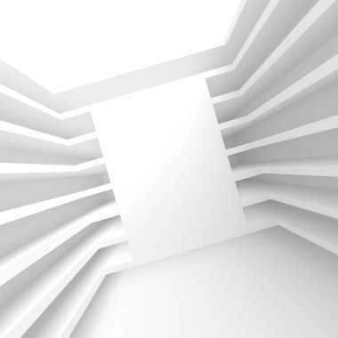 Fütüristik iç arka plan. Beyaz soyut oturma odası Conce